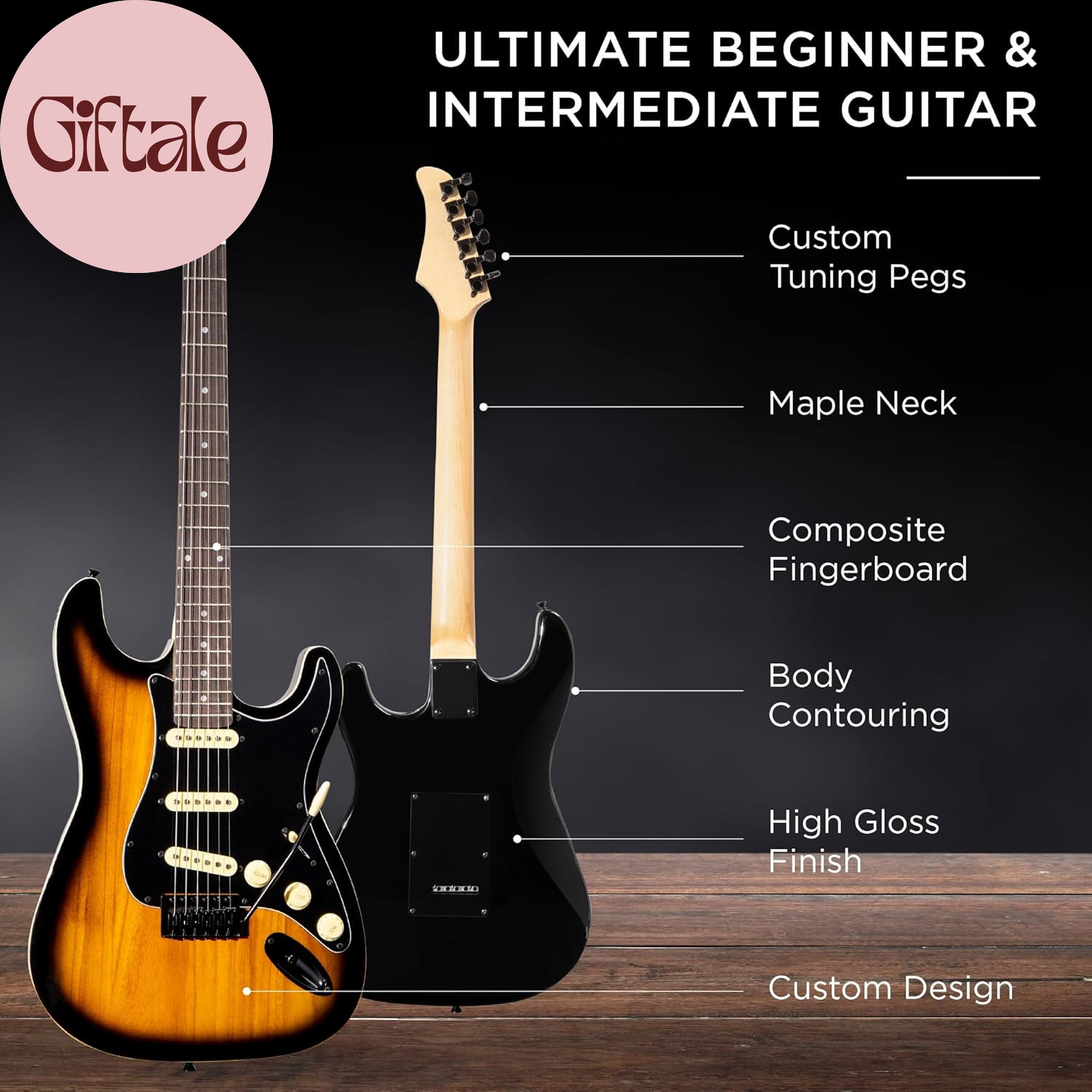 39In Full Size Beginner Electric Guitar Starter Kit W/Case, Strap, 10W Amp, Stri