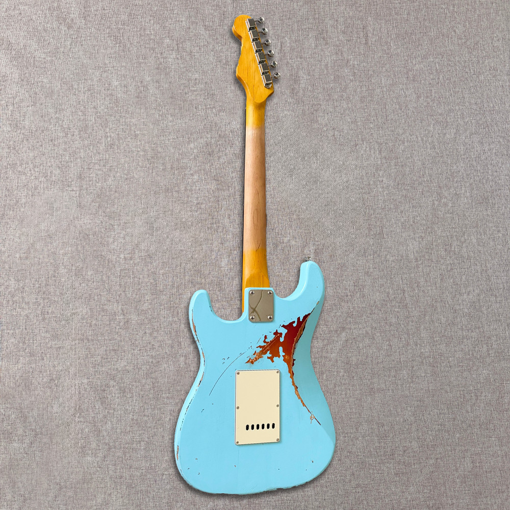Relic ST Electric Guitar 3 Single Coil Pickups Daphne Blue Over Sunburst Vintage