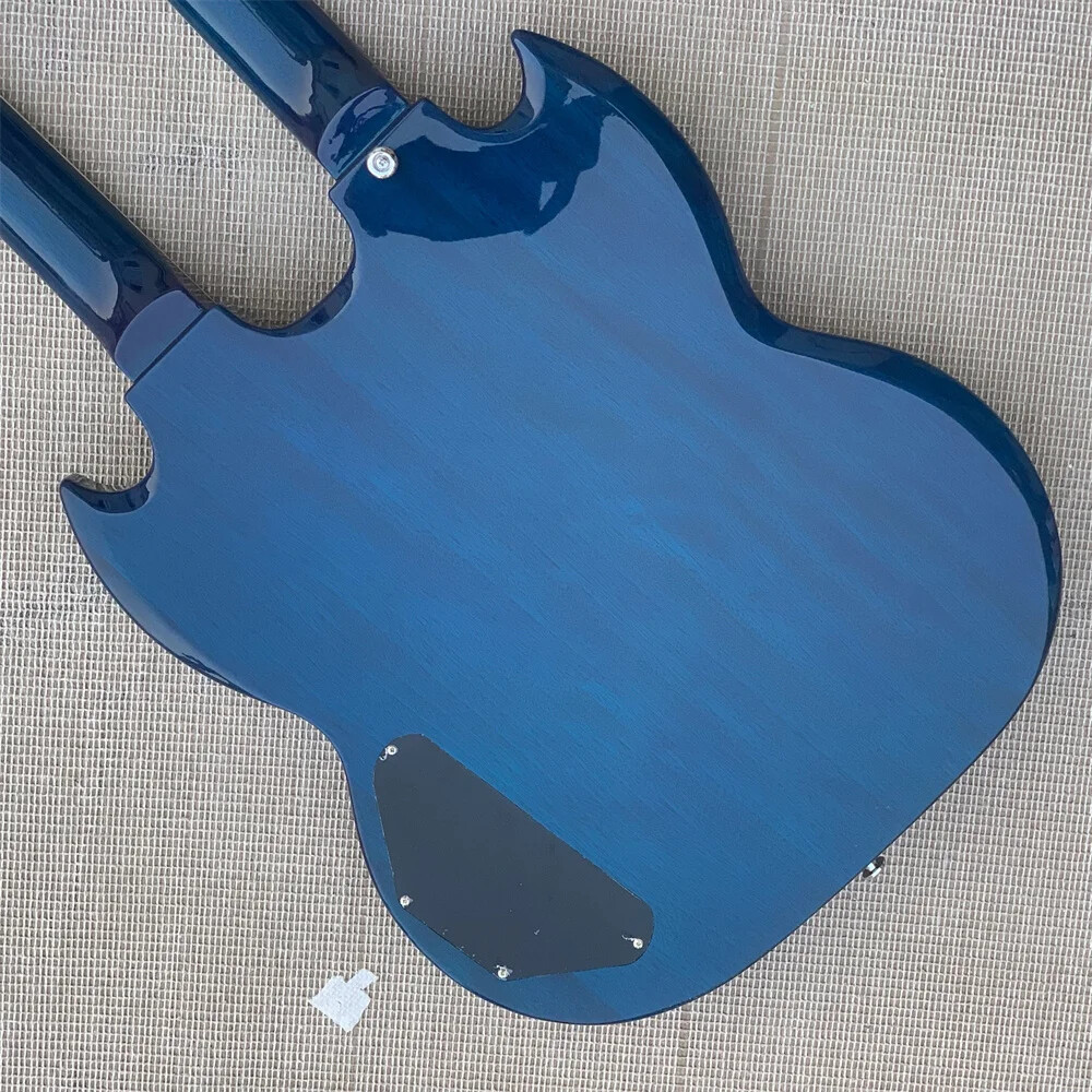 Blue 12 & 6 Strings Slash Double Neck Electric Guitar Split Parallelogram Inlay