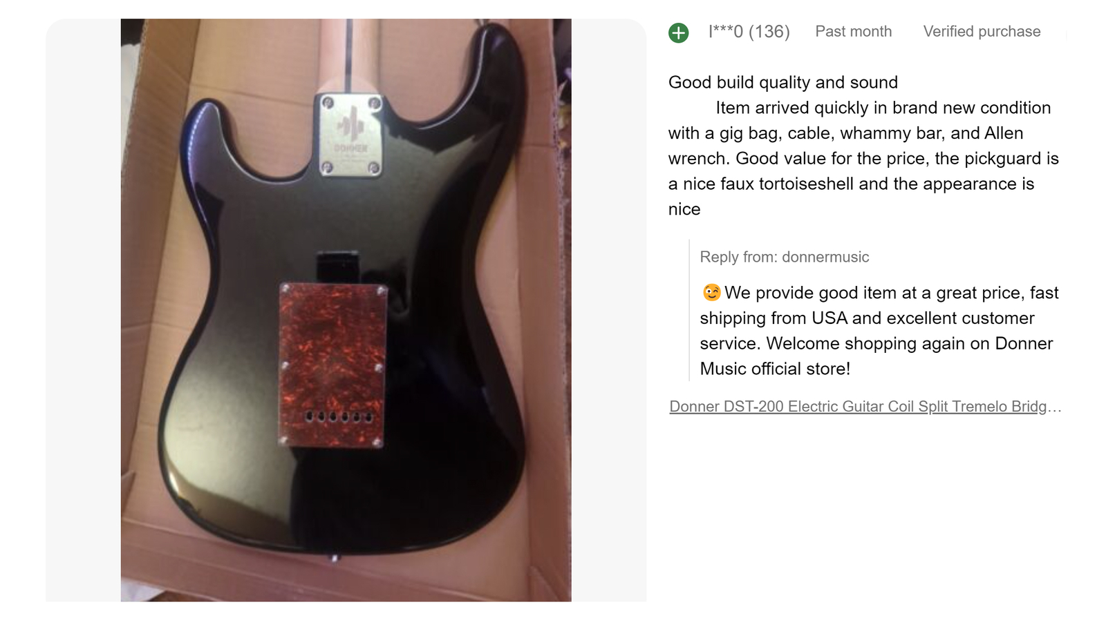 Donner DST-200 Electric Guitar HSS Coil Spilt Tremolo Solid Body Black Knight