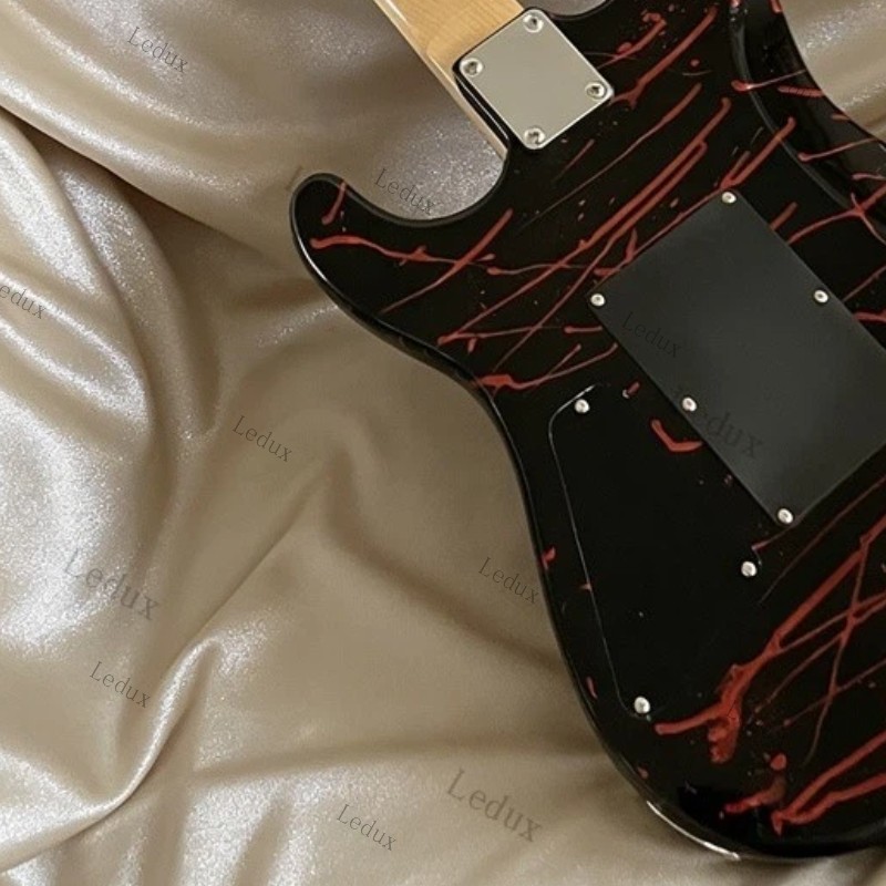 Ledux Solid Electric Guitar Stainless Rounded Fret Edge FR Bridge Red Skull