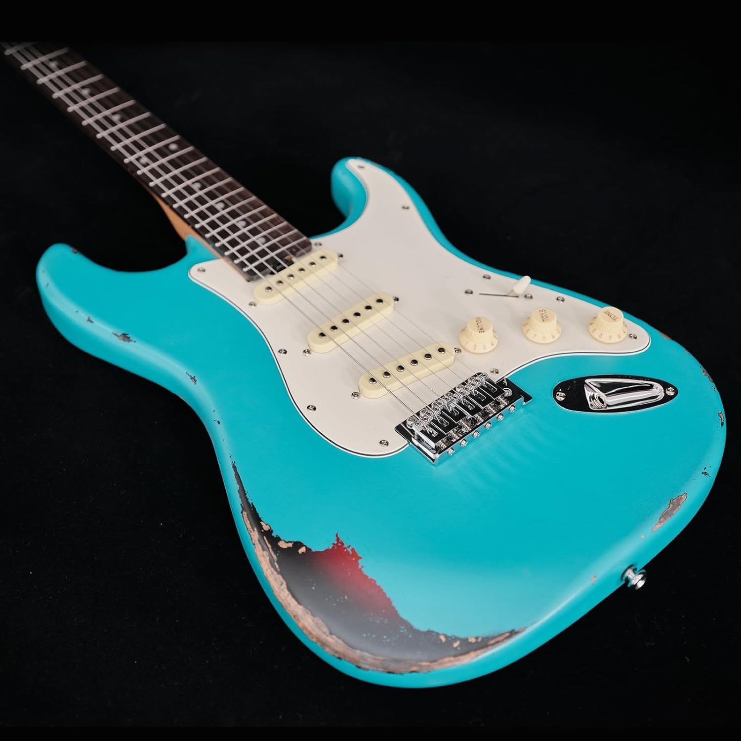 Relic S-Type Electric Guitar in Miami Blue, Stainless Steel Frets,Roasted Maple