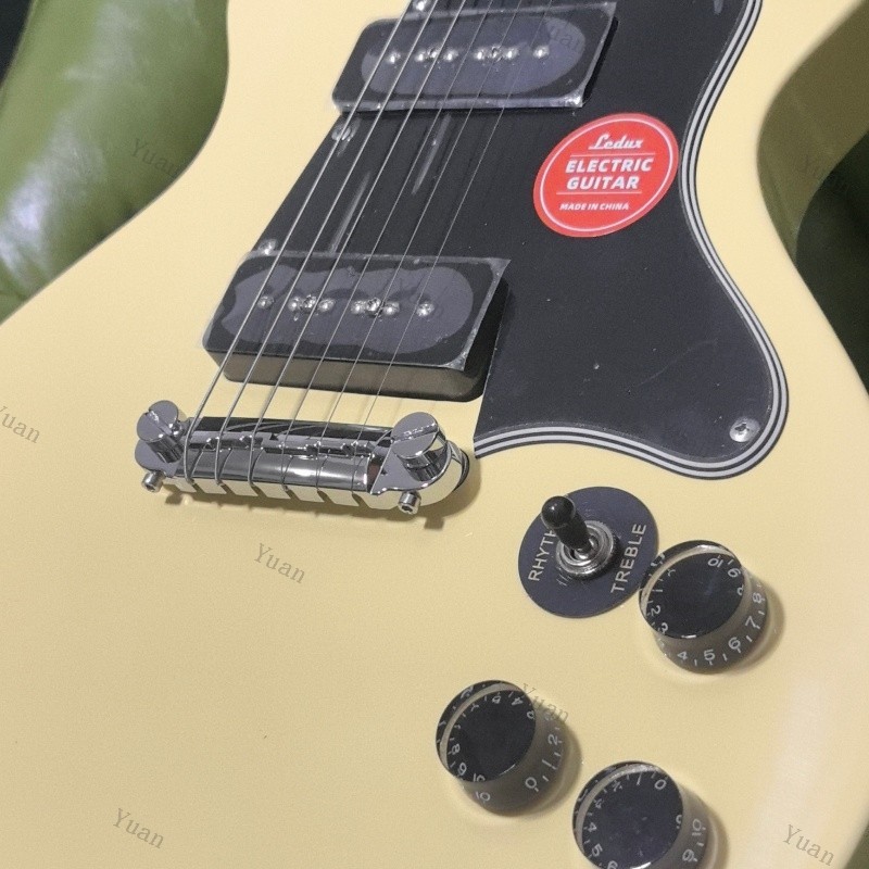 Solid Body Electric Guitar Daul P90 Pickcups Cream Yellow Multi-Ply Pickguard