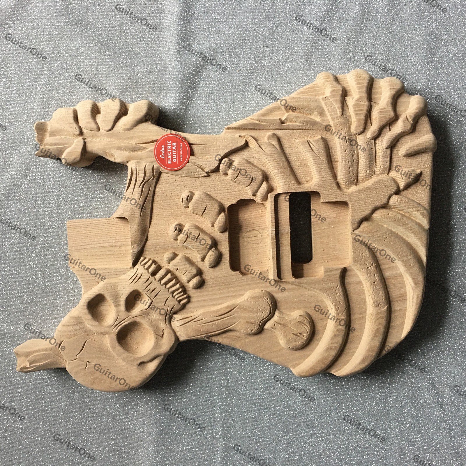 Electric Guitar Body Natural Wood DIY Project Unfinished Skull & Bones 3D Carved