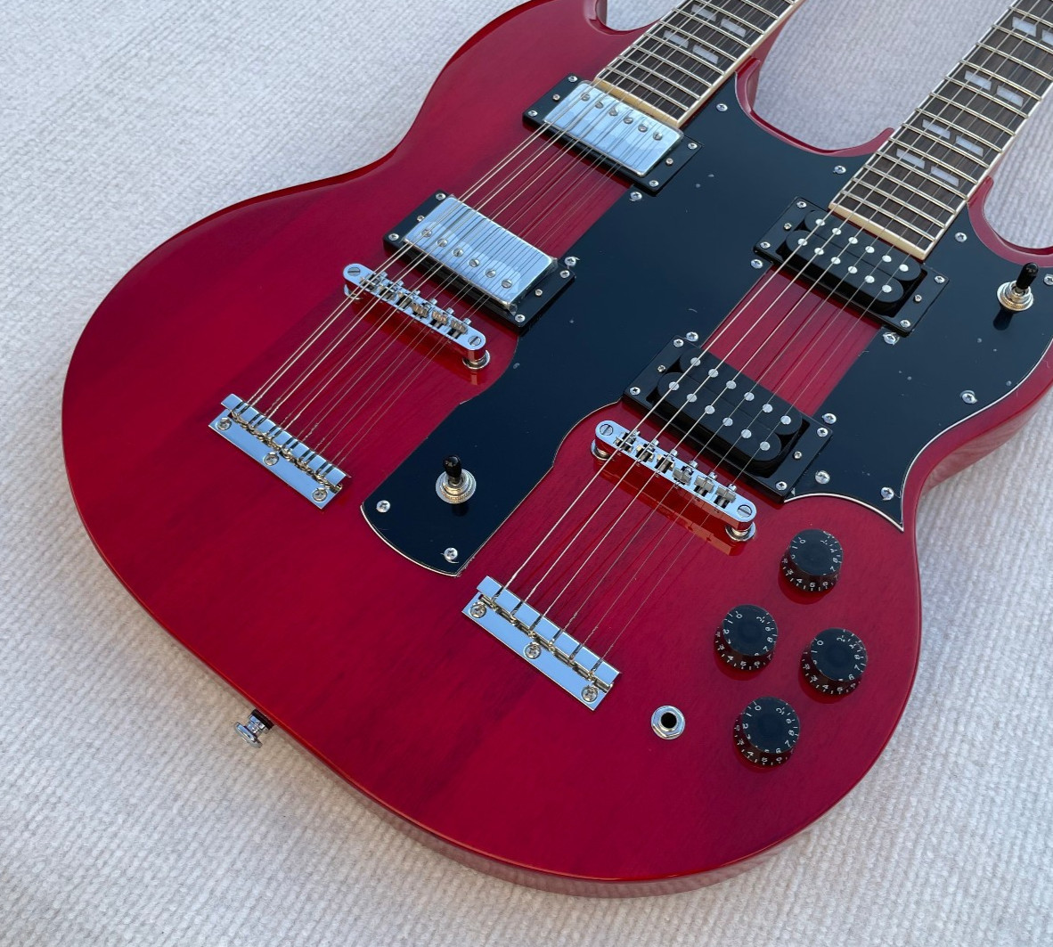 Double Neck 6 + 12 String Electric Guitar Bone Nut Glossy Finished Solid Body