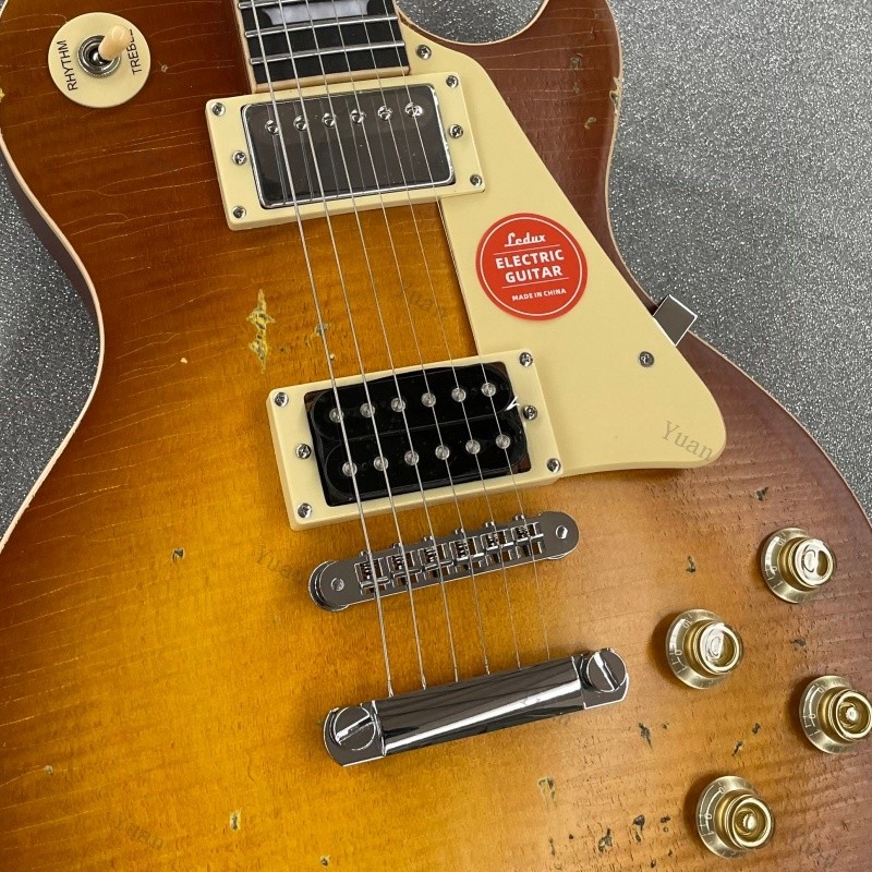 Honey Burst Heavy Aged Electric Guitar Bone Nut HH Pickups Chrome Hardware
