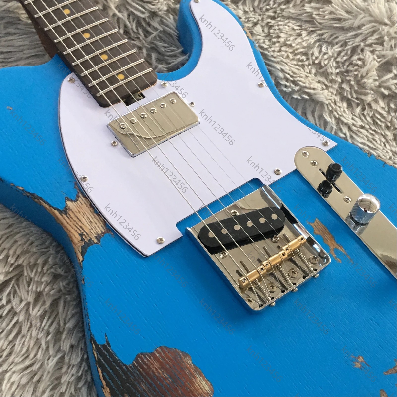 Worn Bright Blue Offset Contour Electric Guitar SH Pickups Free Shipping