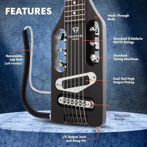 Traveler Guitar Ultra-Light Electric Guitar Matte Black Left-Handed Portable Ele