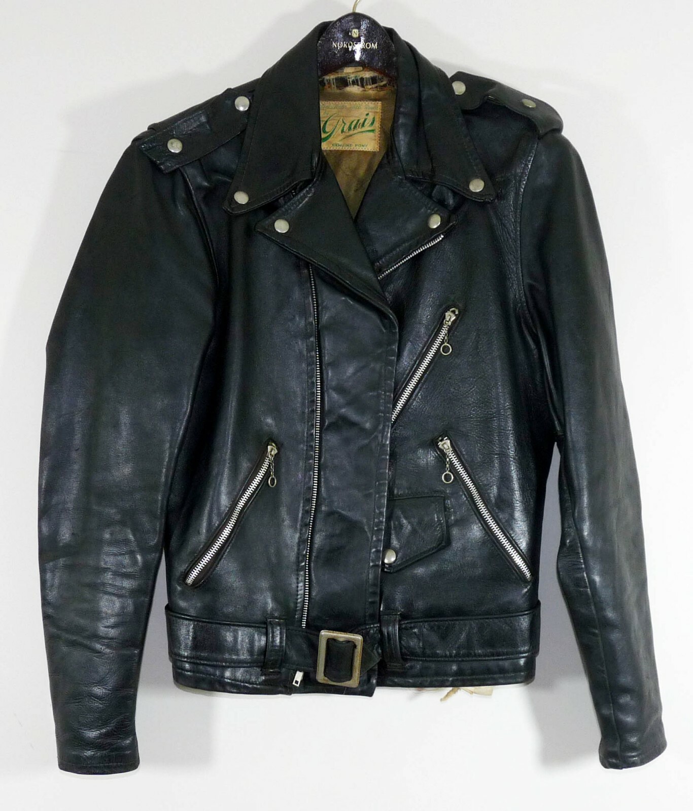Vintage Grais Pony Leather Genuine Motorcycle Jacket Durable Classic Cafe Racer