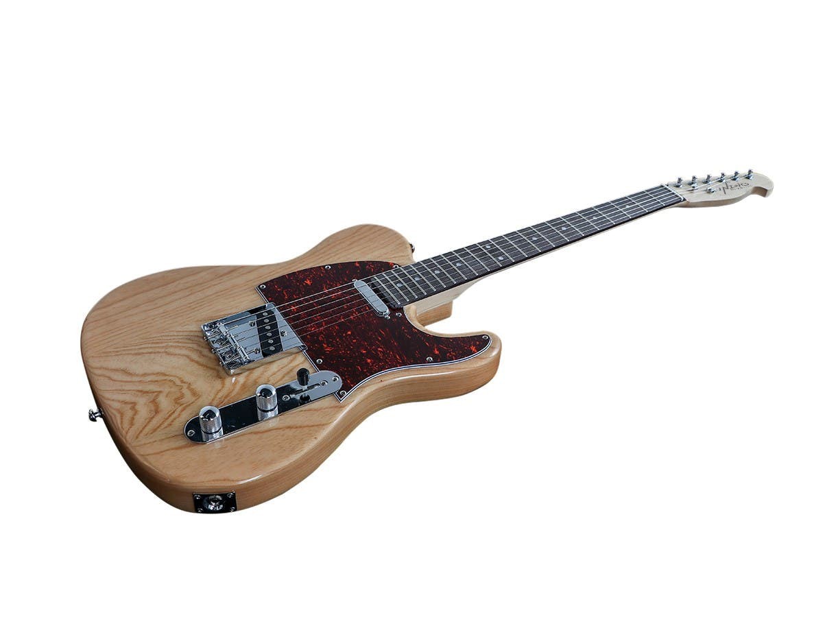 Monoprice Retro DLX Plus Solid Ash Electric Guitar – Natural, With Gig Bag