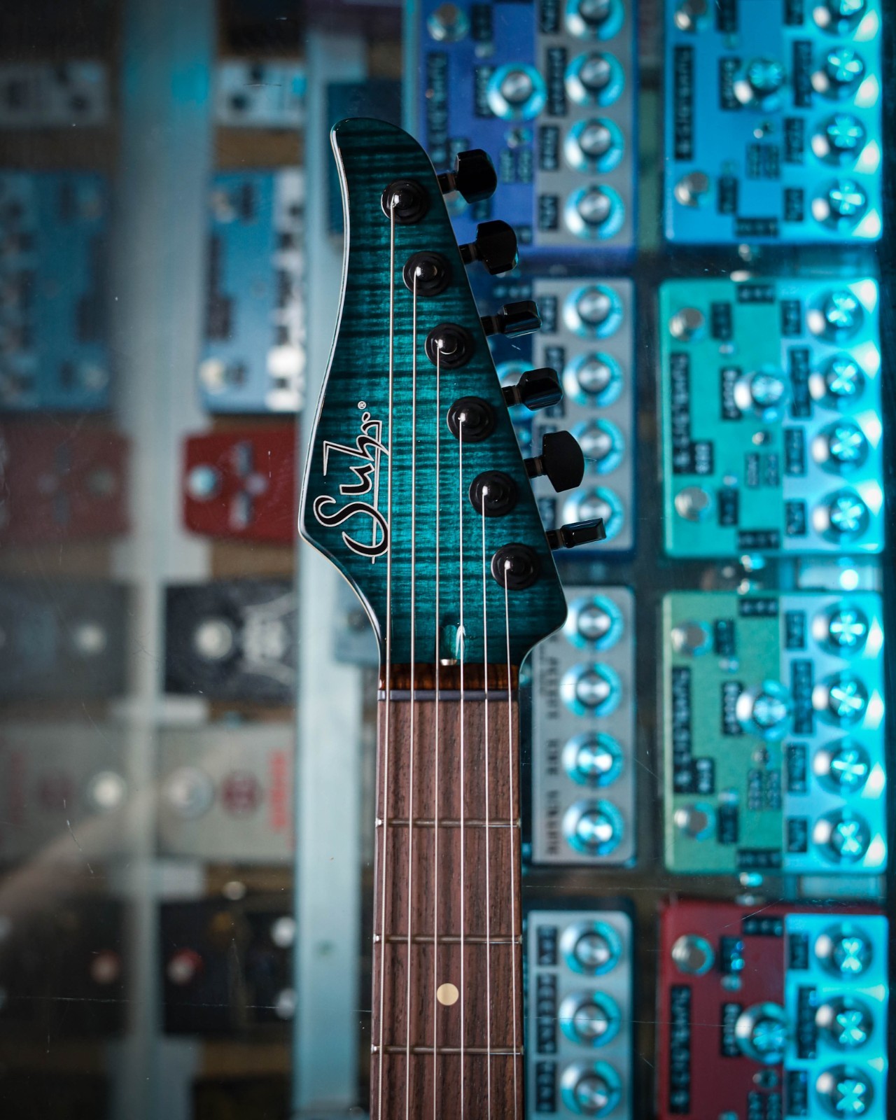 SUHR MODERN T CUSTOM T STYLE TRANS TEAL BURST 2 PICKUPS 5 WAY FLAME TOP