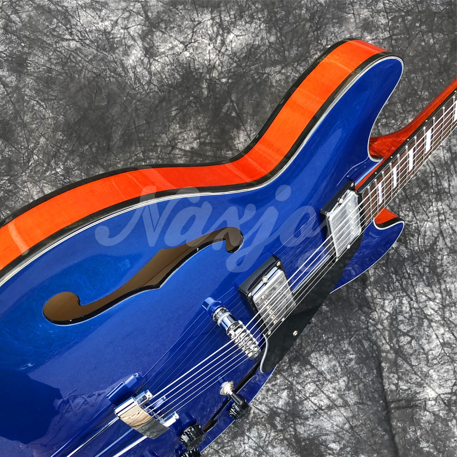 Grote Blue Maple Top Electric Guitar Semi Hollow Orange Back Jazz Guitar