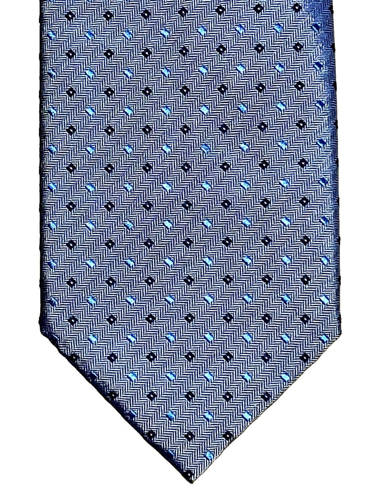 $295 NWOT BRIONI Slate blue geometrics heavy men 3.6″ herringbone silk neck tie
