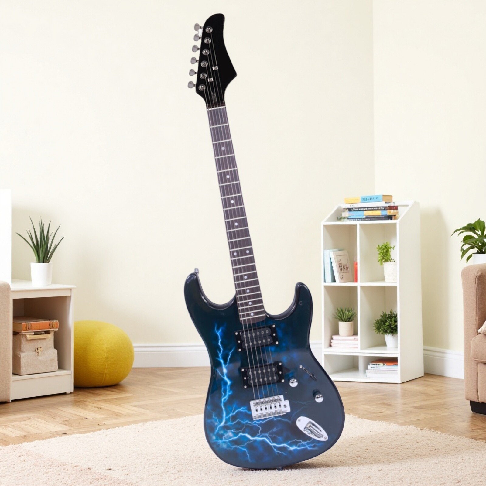 Stylish Black ST-E H-H Pickups Electric Guitar Set With Lightning Patterns