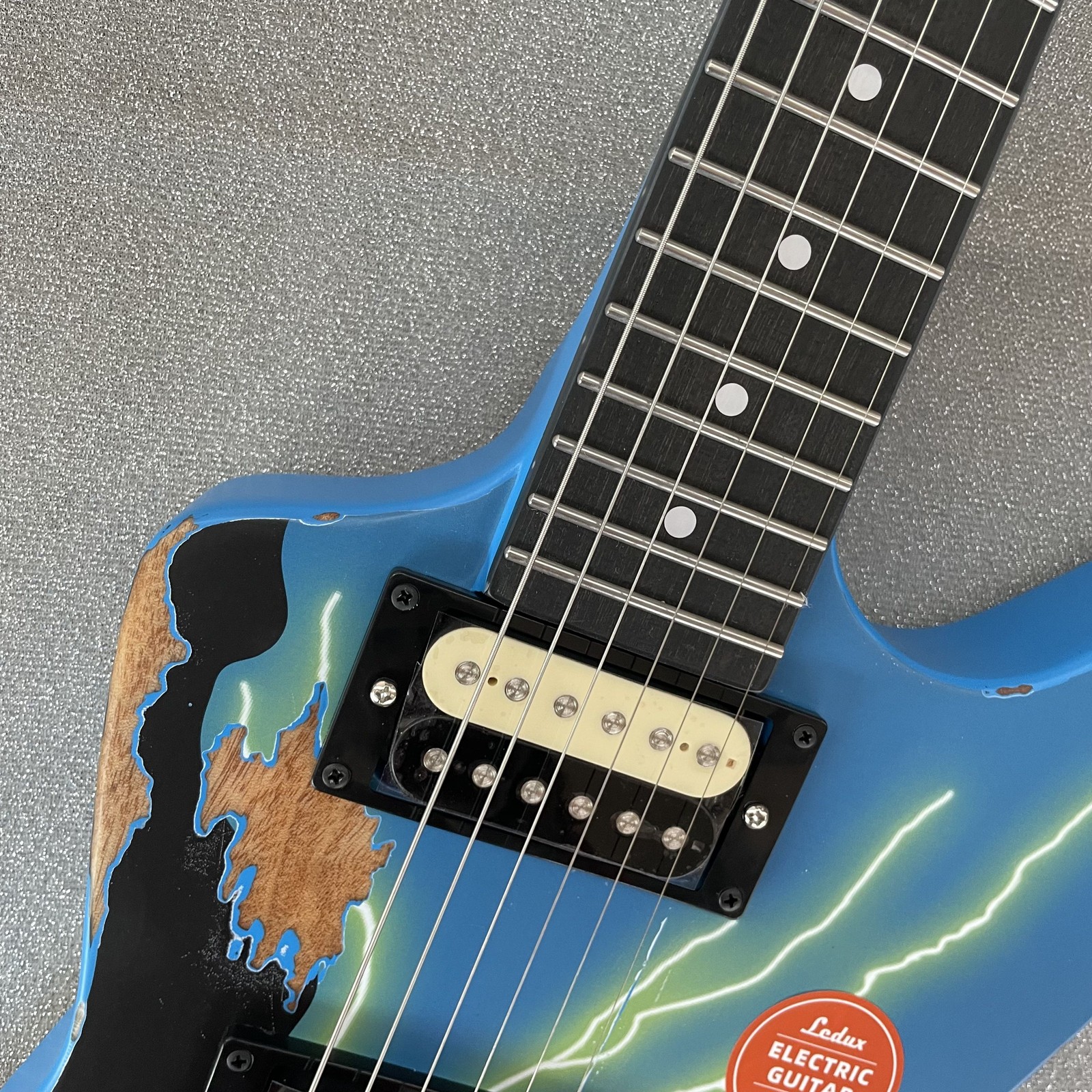 Aged blue Lightning Electric Guitar FR Bridge HH Pickups black part unique gift