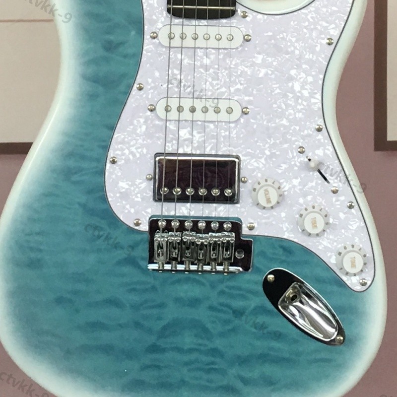 Solid Body Electric Guitar Quilted Maple Top SSH Chrome Tremolo Free Shipping