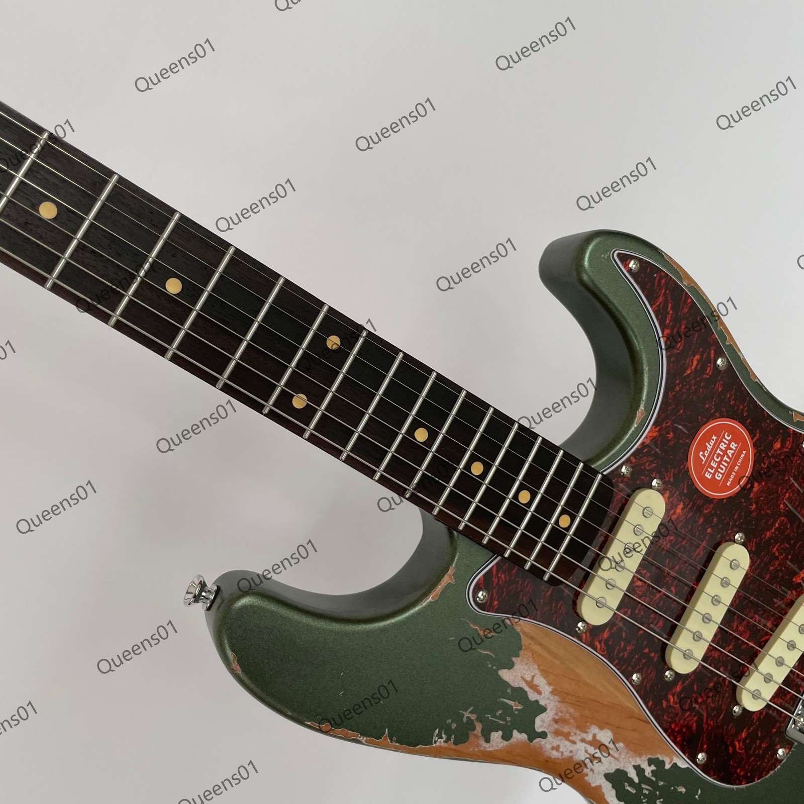 Aged Electric Guitar Tremolo System Chrome Parts Bone Nut Solid Olive Green