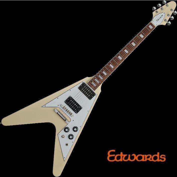 Edwards E-FV-LTD Vintage White Electric Guitar Flying V 6 String Mahogany Body