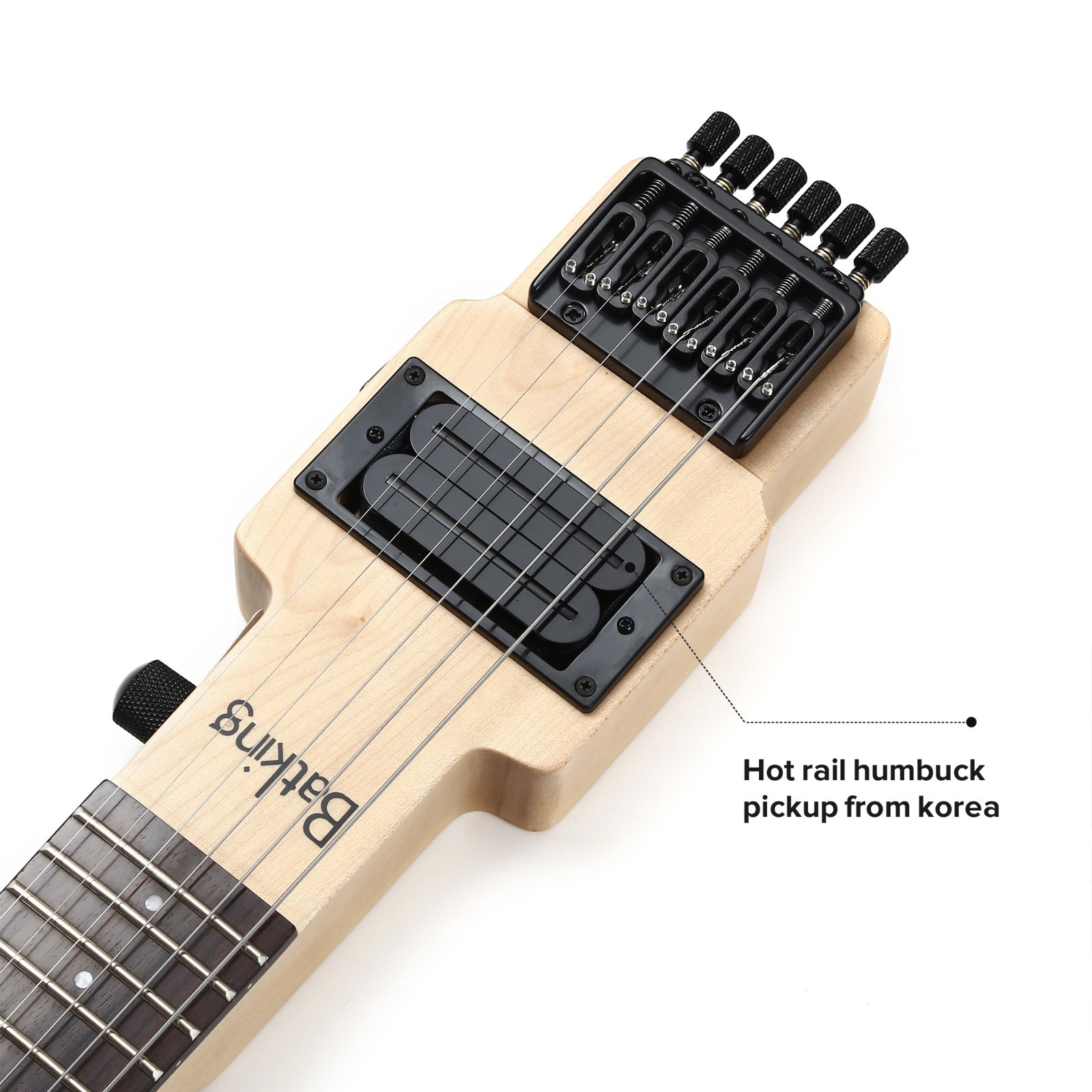 Batking Mini Travel Guitar Electric Headless Guitar Brass Fix Bridge with Gigbag