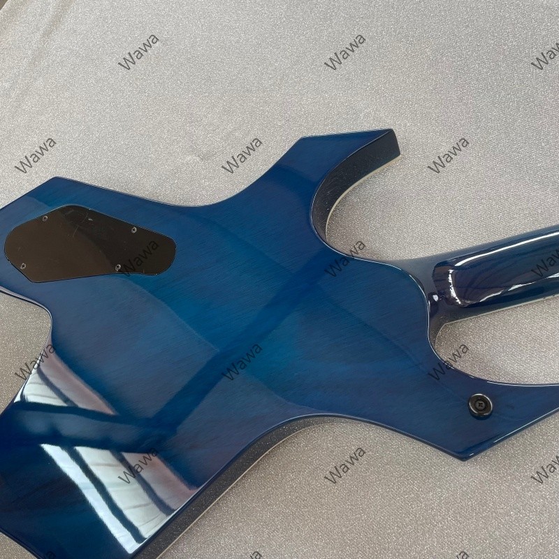 Unbranded Solid Electric Guitar Rounded fret Edge Blue Flamed Maple Hard Rock