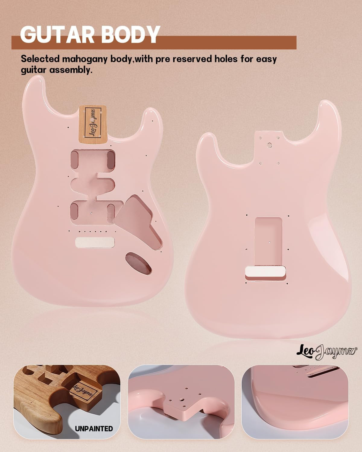 Leo Jaymz DIY ST Guitar Kit Light Pink Mahogany Body Maple Neck Full Set