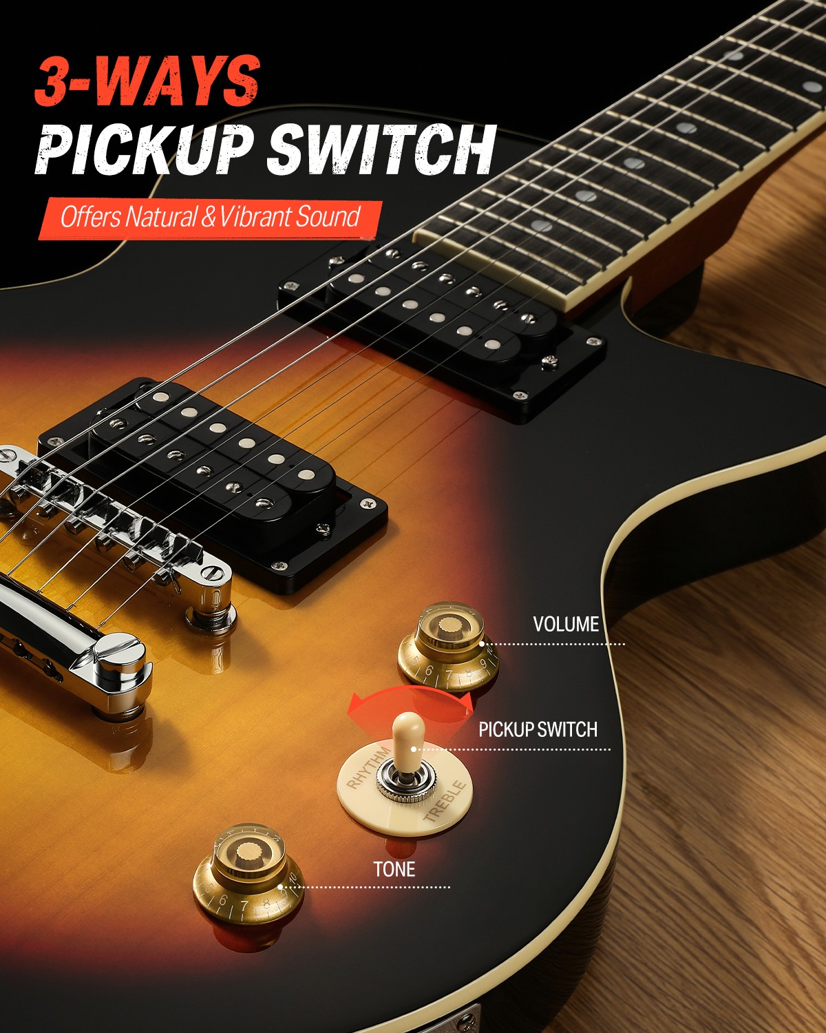 Donner LP Electric Guitar H-H Pickups Solid Body Sunburst With Gig Bag | DSC-128
