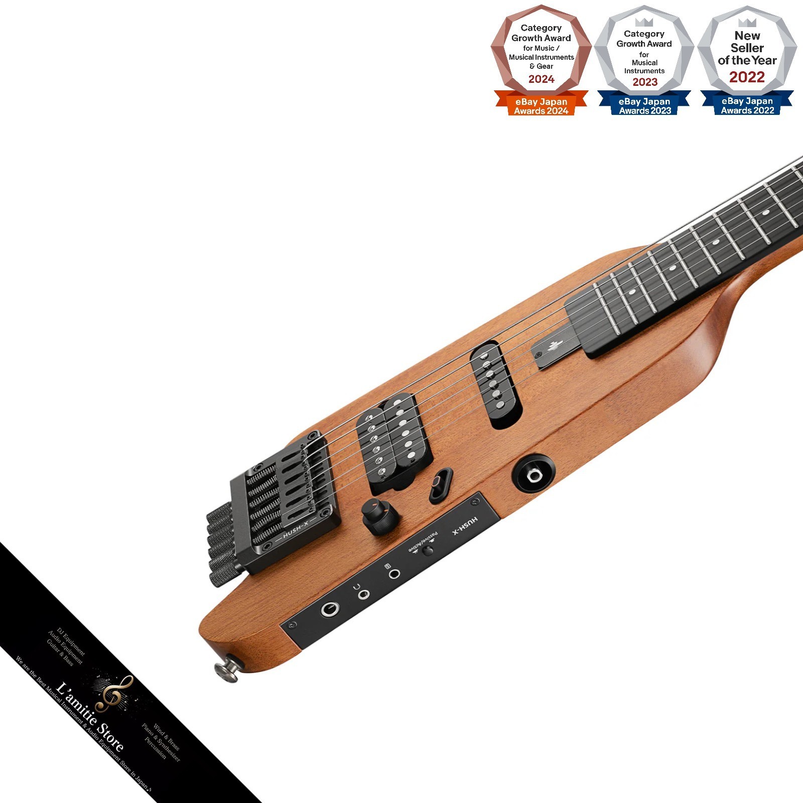 Donner HUSH-X Headless Electric Guitar Travel Compact Lightweight Natural Japan
