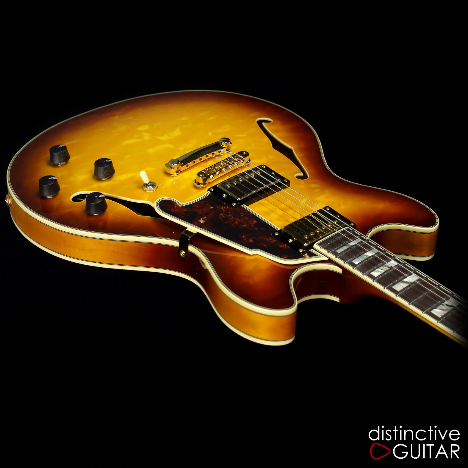 BRAND NEW D’ANGELICO EXCEL DC XT ICED TEA BURST QUILT TOP HH SEMI HOLLOW GUITAR