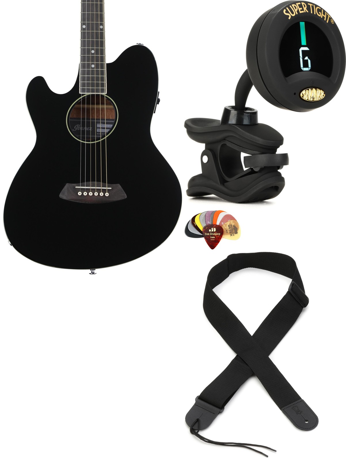 Ibanez TCY10LEBK + Snark ST-8 + Dunlop PVP101 + Levy’s M8POLYA-BLK Value Bu
