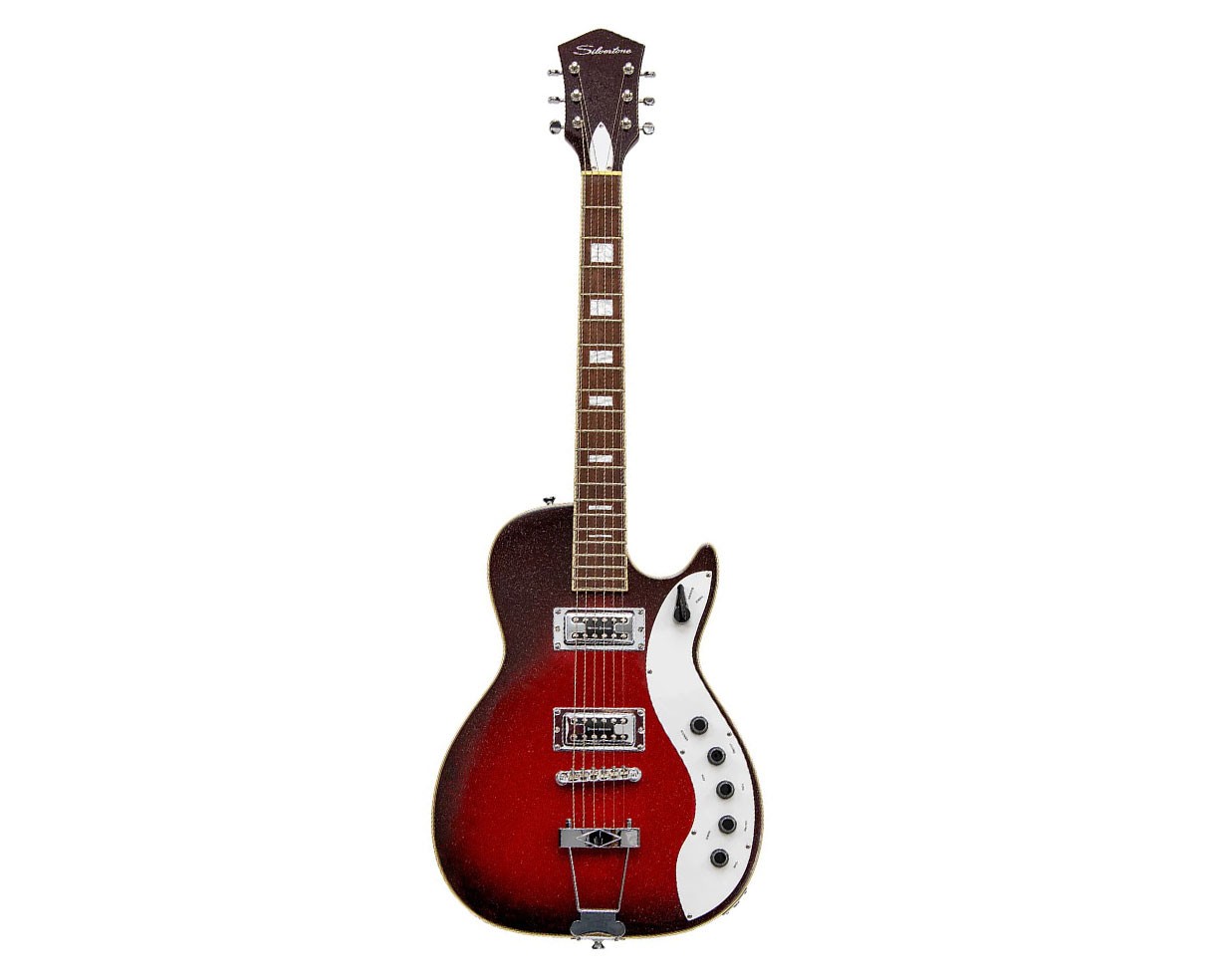 Silvertone 1423 Series Single Cut Guitar – Red Silver Flake Burst