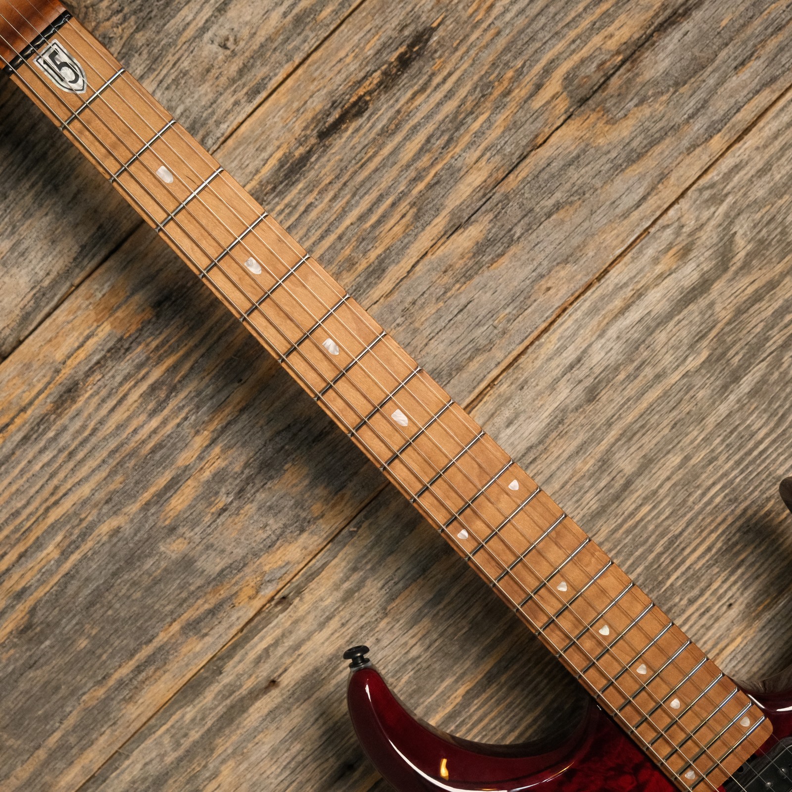 Ernie Ball Music Man JP15 Electric Guitar – Red Tide Quilt
