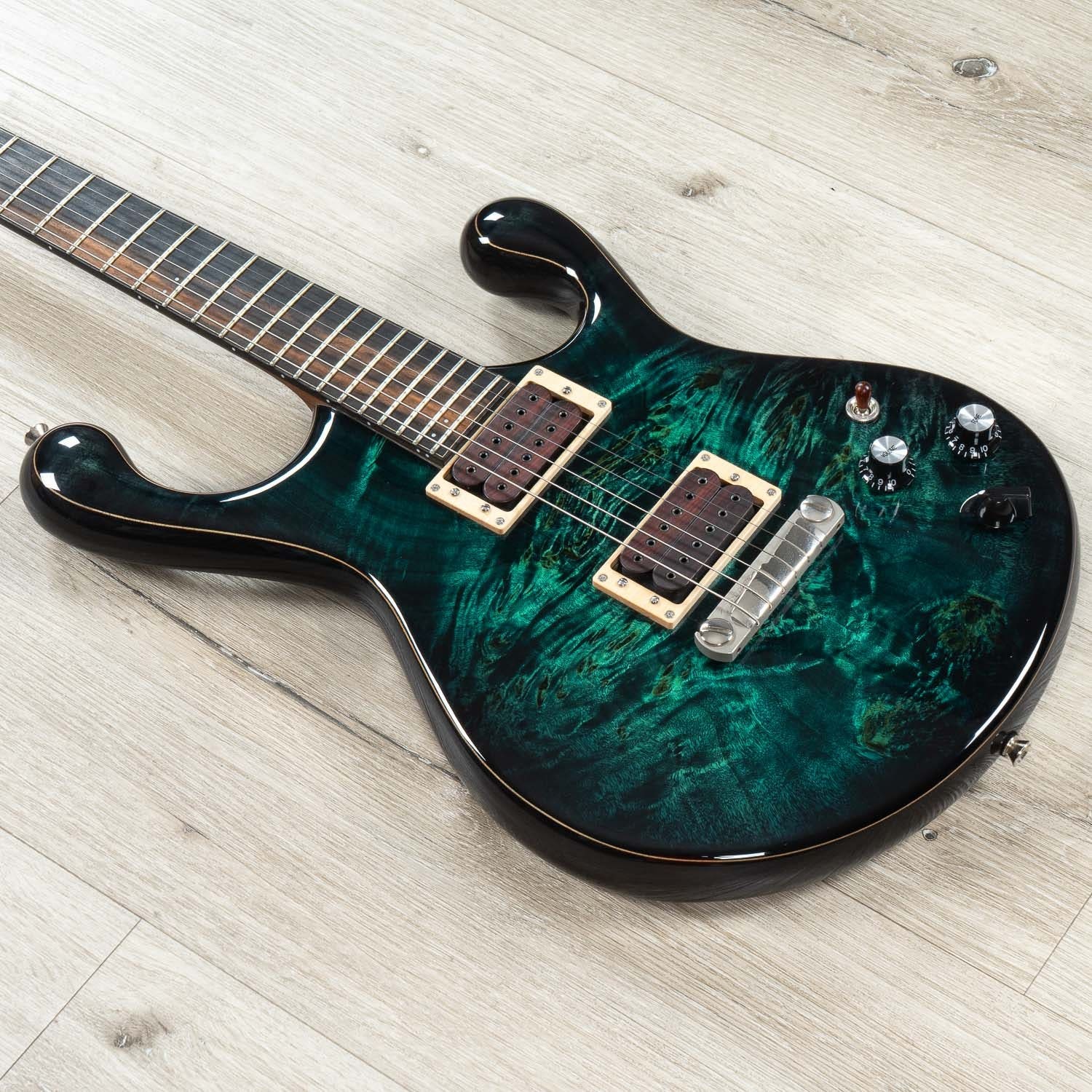 Fibenare Erotic Dalmat Guitar, Ebony Fretboard, 5A Poplar Burl, Emerald Green