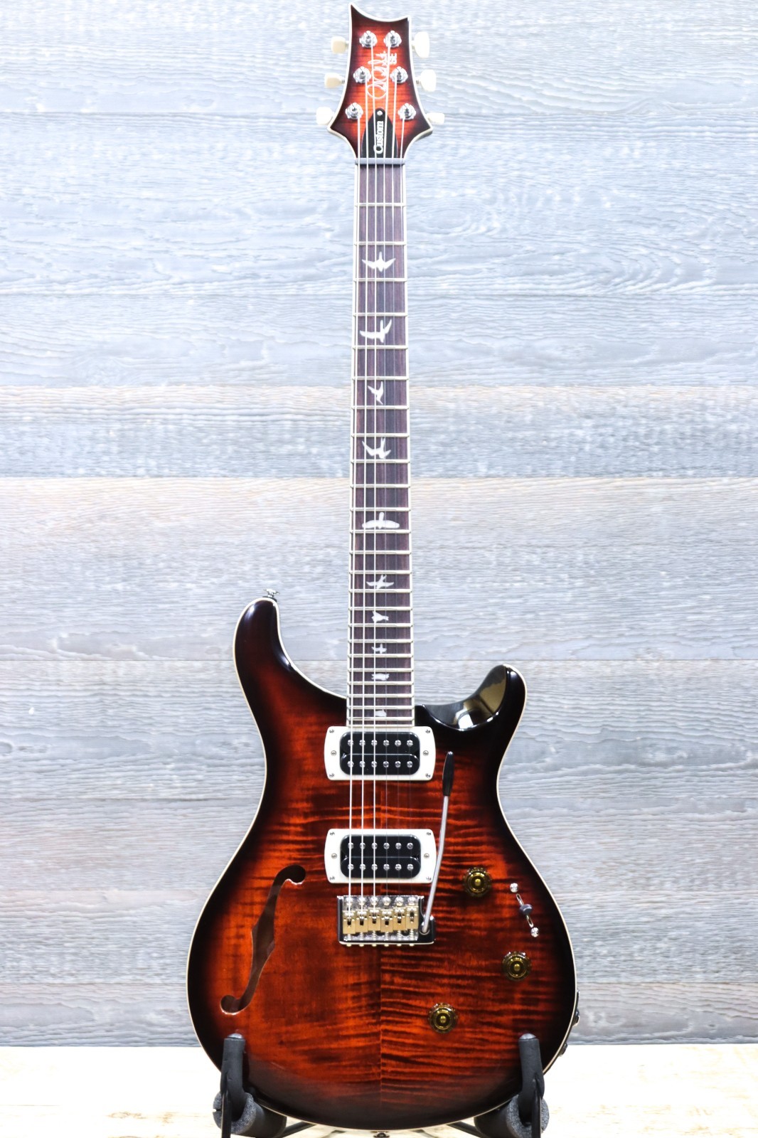 PRS SE Custom 24 Semi-Hollow Piezo Orange Tiger Smokeburst Electric Guitar w/Bag