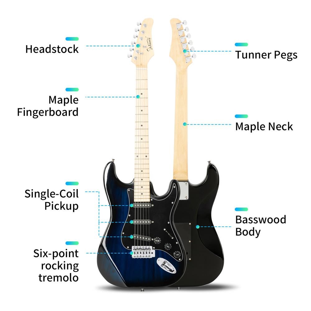 Glarry GST Electric Guitar Burning Fire Basswood 6 trings for School With Bag
