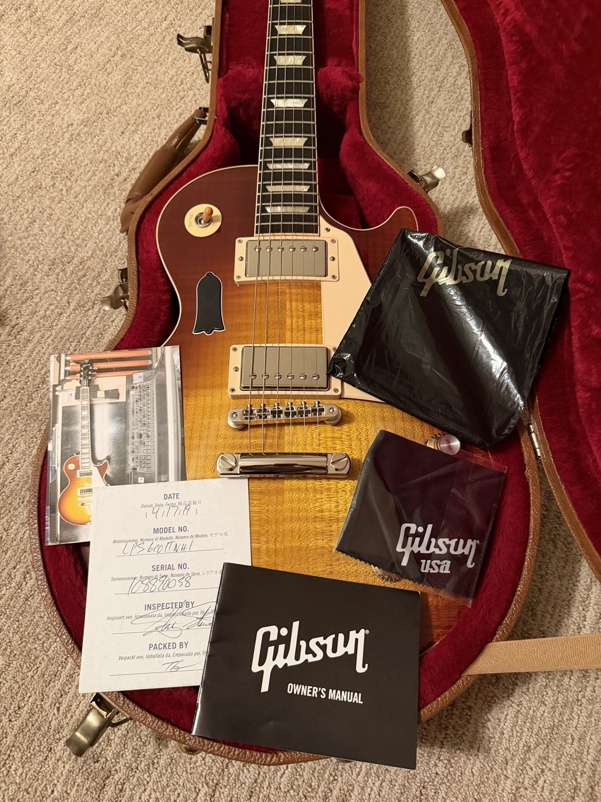2019 Gibson les Paul Standard 60’s Flamed iced tea Burst Electric guitar w/ OHSC
