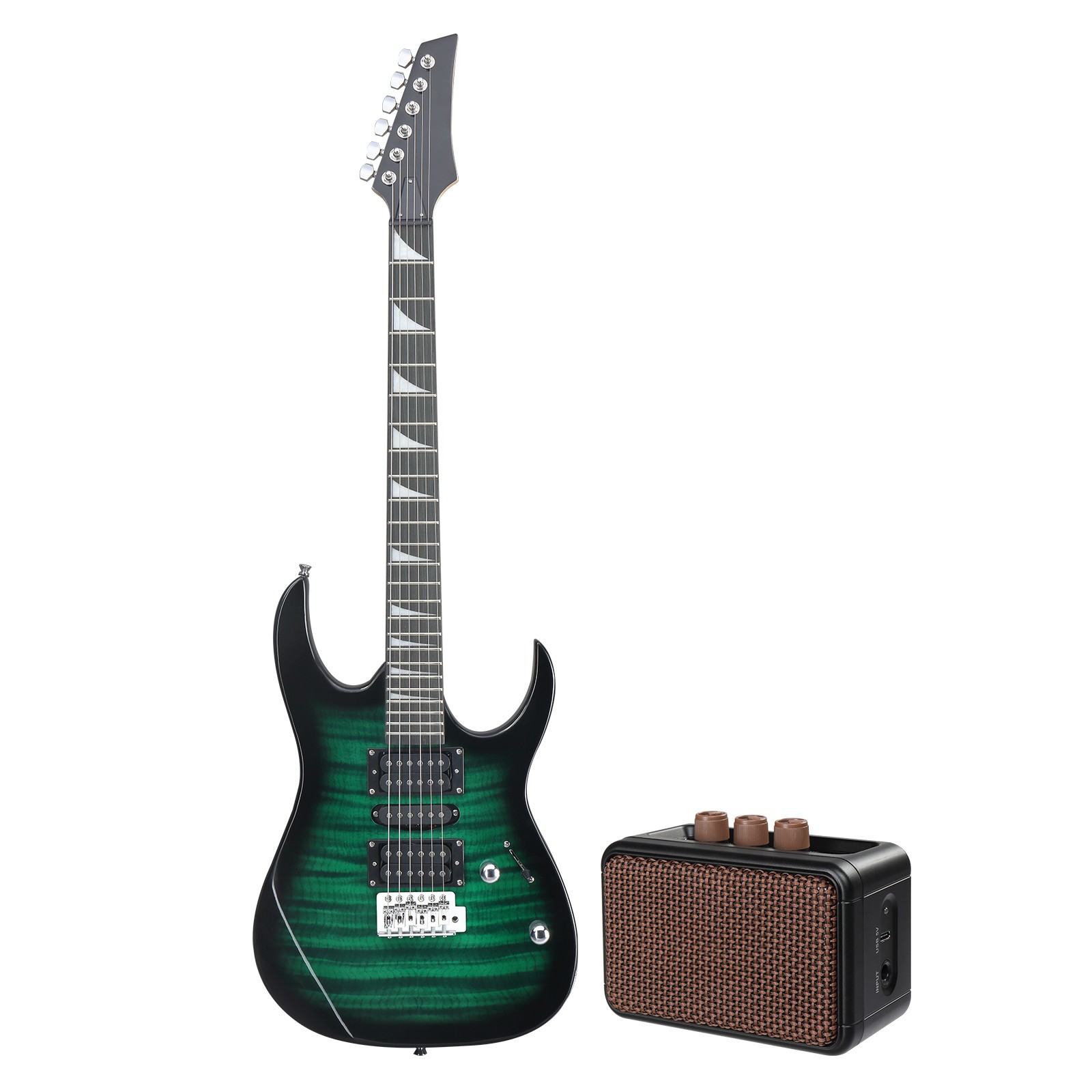 US Green 170 Electric Guitar HSH 6-Strings Basswood w/Bag Strap Tremolo Arm AMP