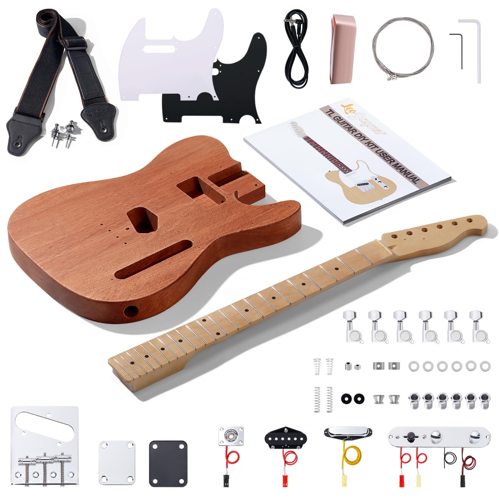 DIY TL Style Electric Guitar Kit, Mahogany Body, Maple Neck, Complete Set