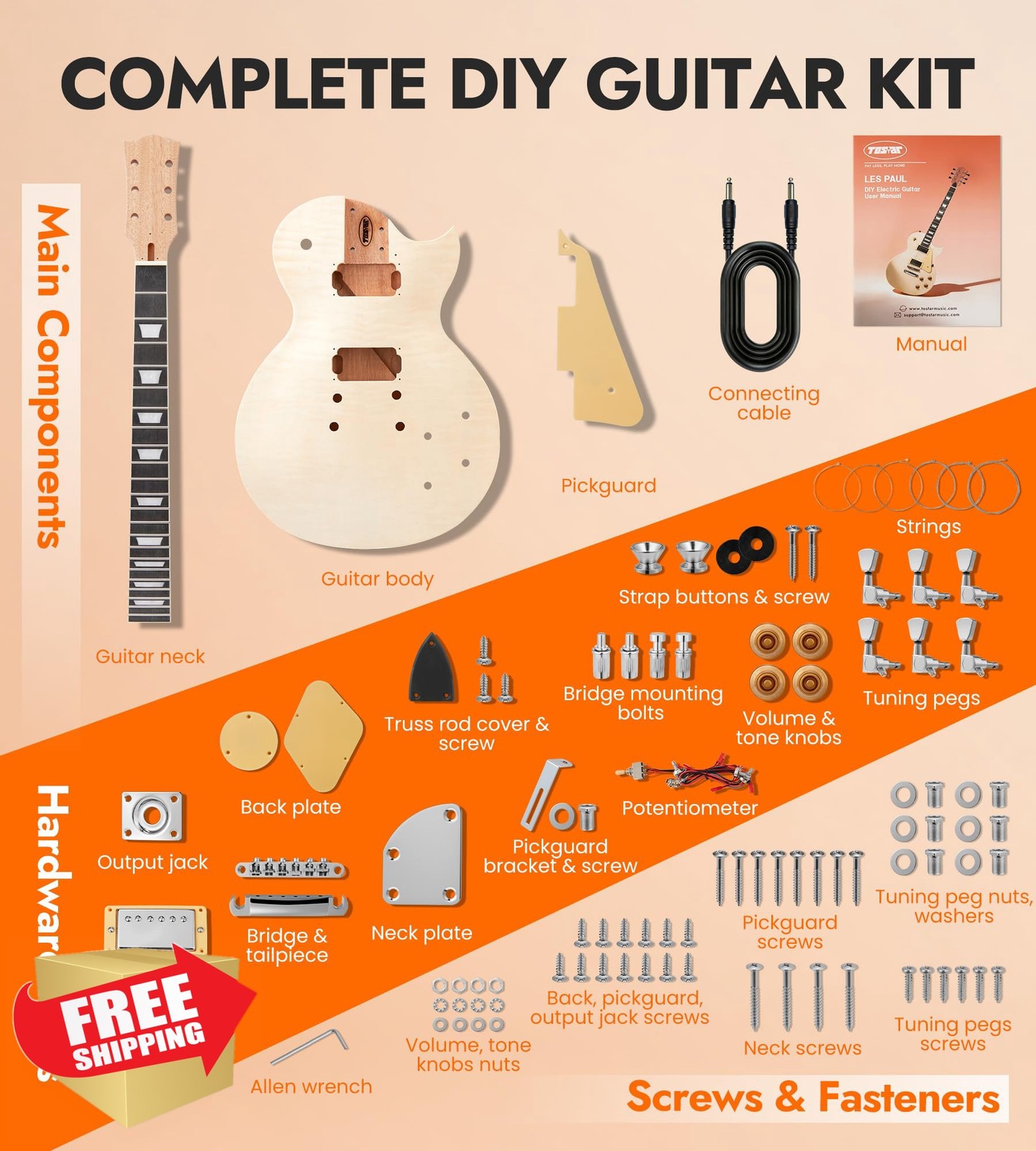 Tostar LP Style DIY Electric Guitar Kit HH Pickups Mahogany