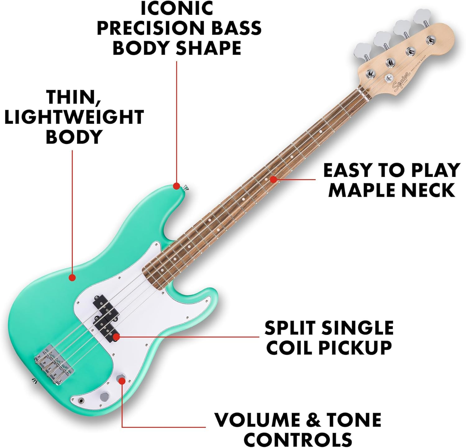 Squier Debut Precision Bass Guitar Fender Beginner Sea Foam Green Satin