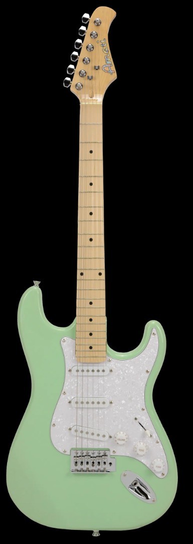 Amati Model #100STLG ST Style Electric Guitar Lagoon Green Finish w/bag +