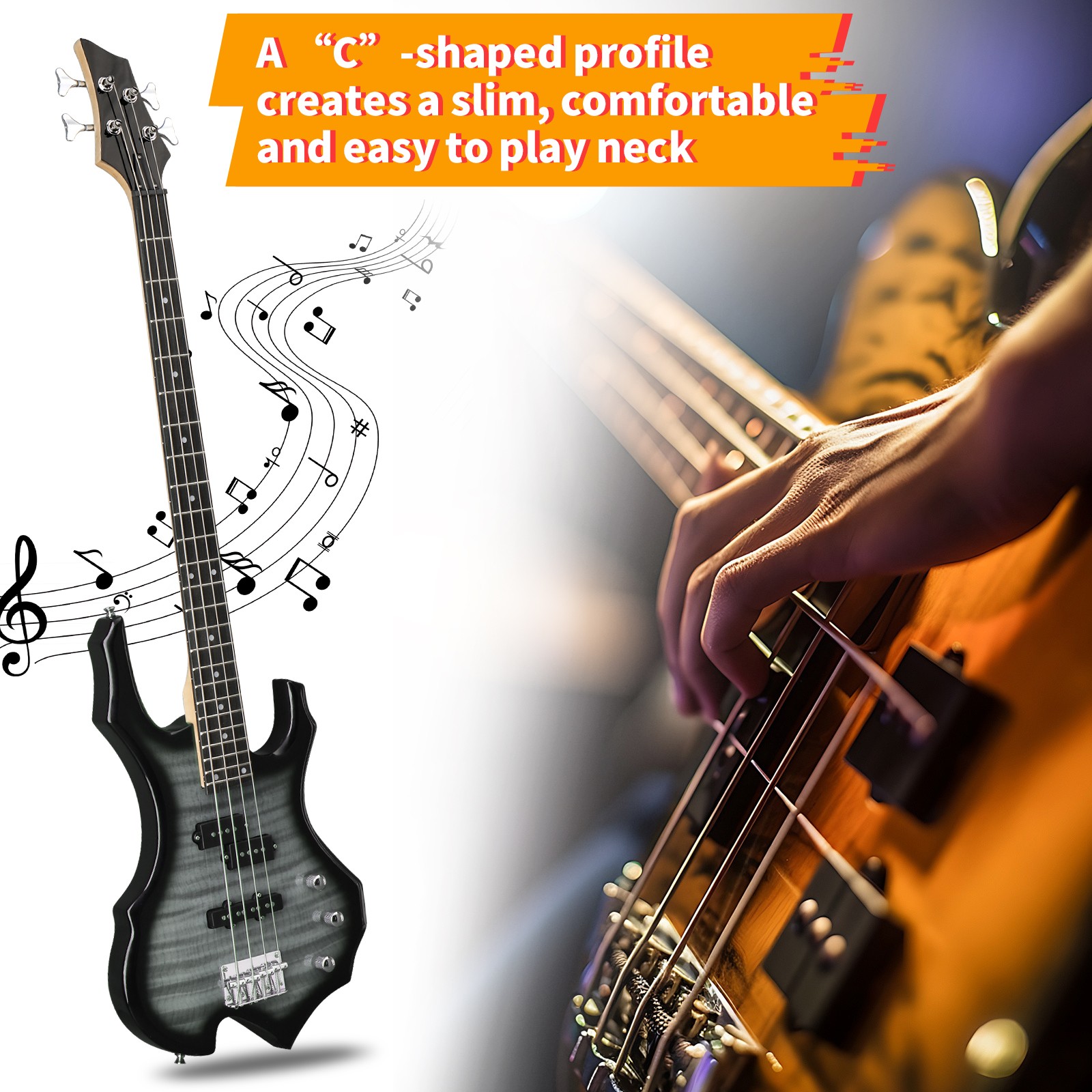 46 Inch Full Size Burning Fire 4 String Electric Bass Guitar With 15W AMP Kits