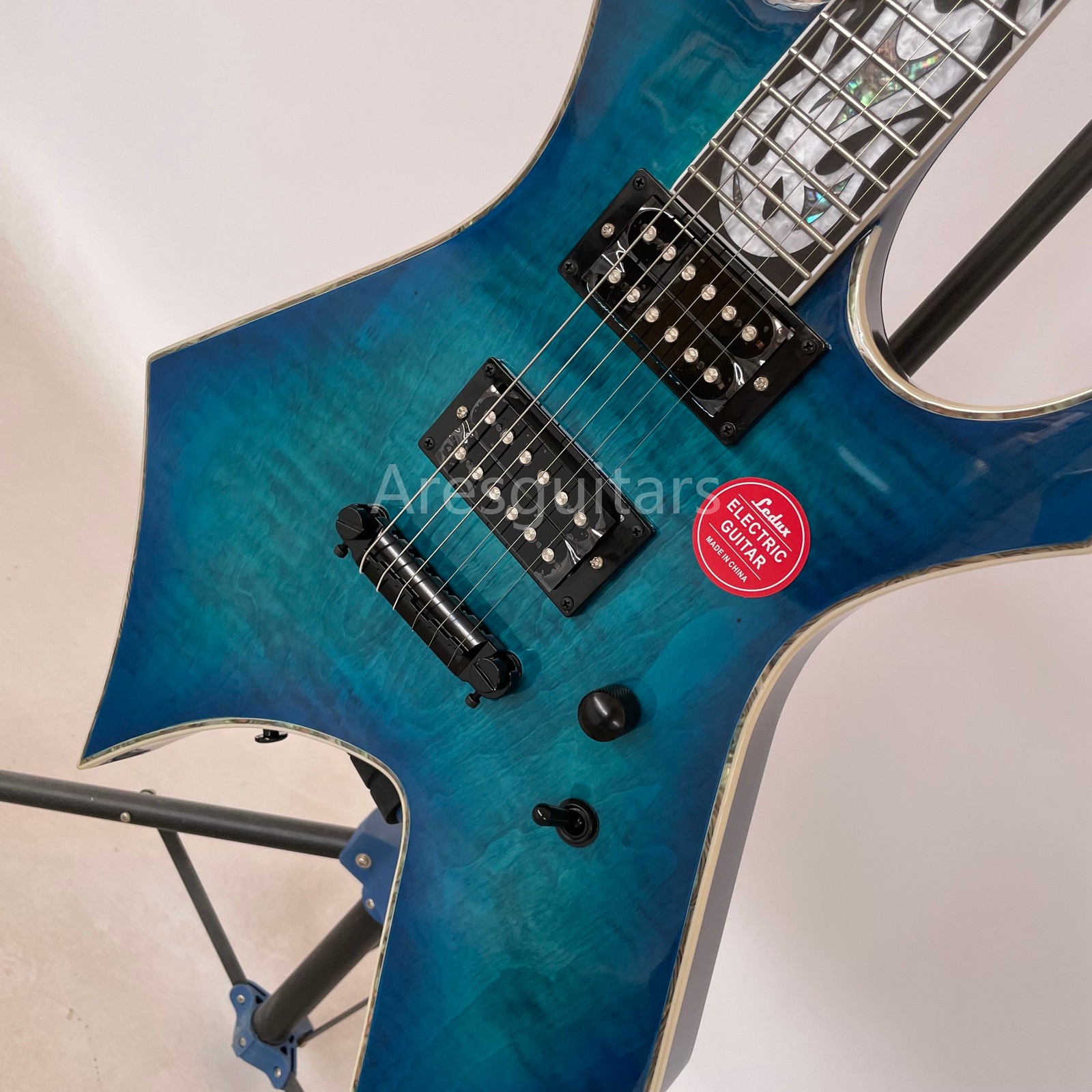 Warlock MK3 Solid Electric Guitar Stainless Fret Flamed Maple Top FR Bridge Blue