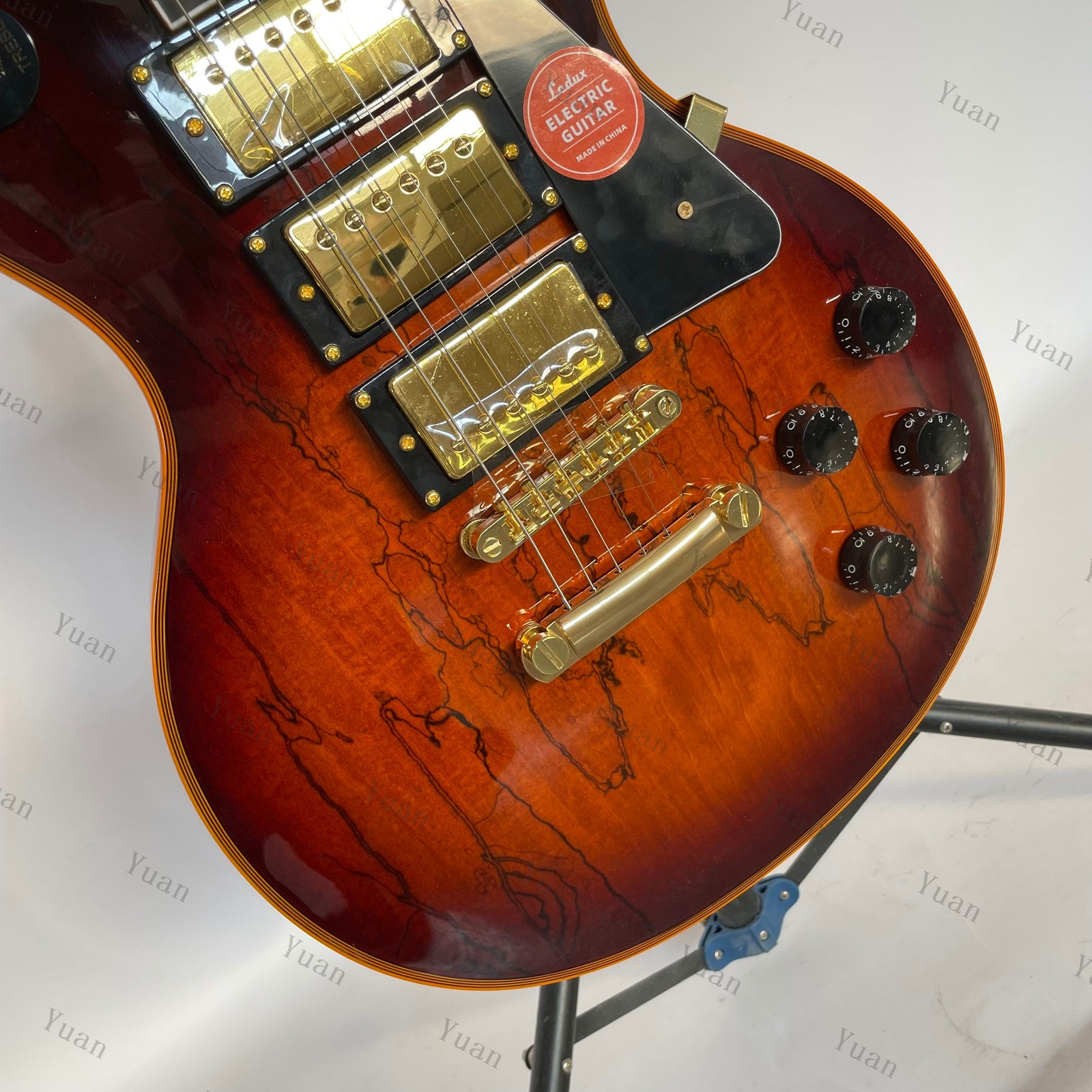Ledux Solid Electric Guitar Stainless Rounded Fret Edge Sunburst HHH Pickups
