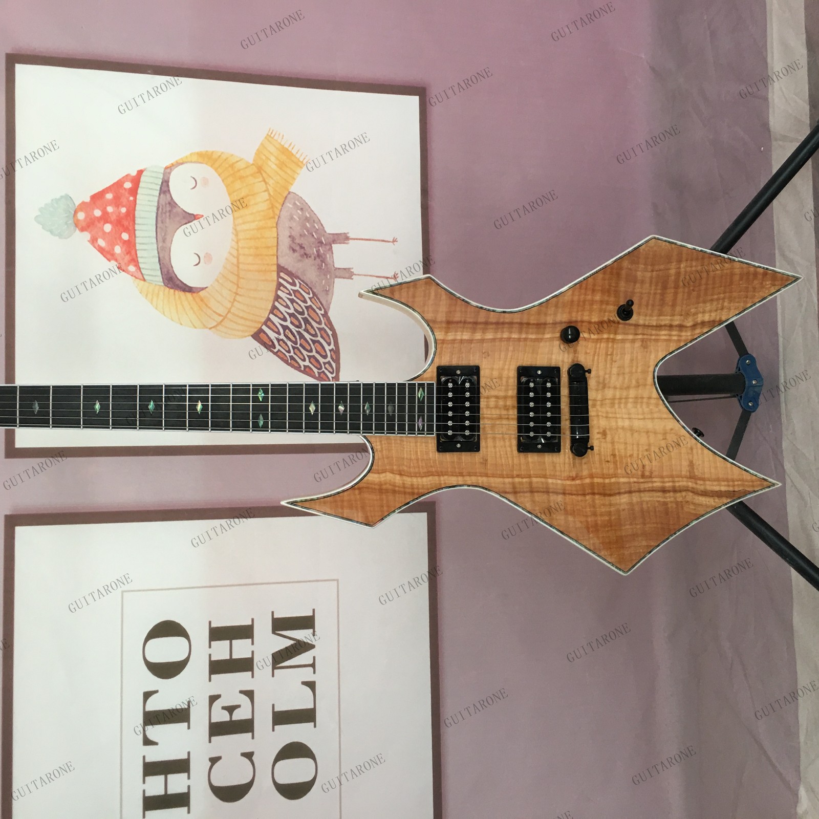 Abalone Inlay Electric Guitar Headstock Veneer Spalted Burl Maple Top Solid Body