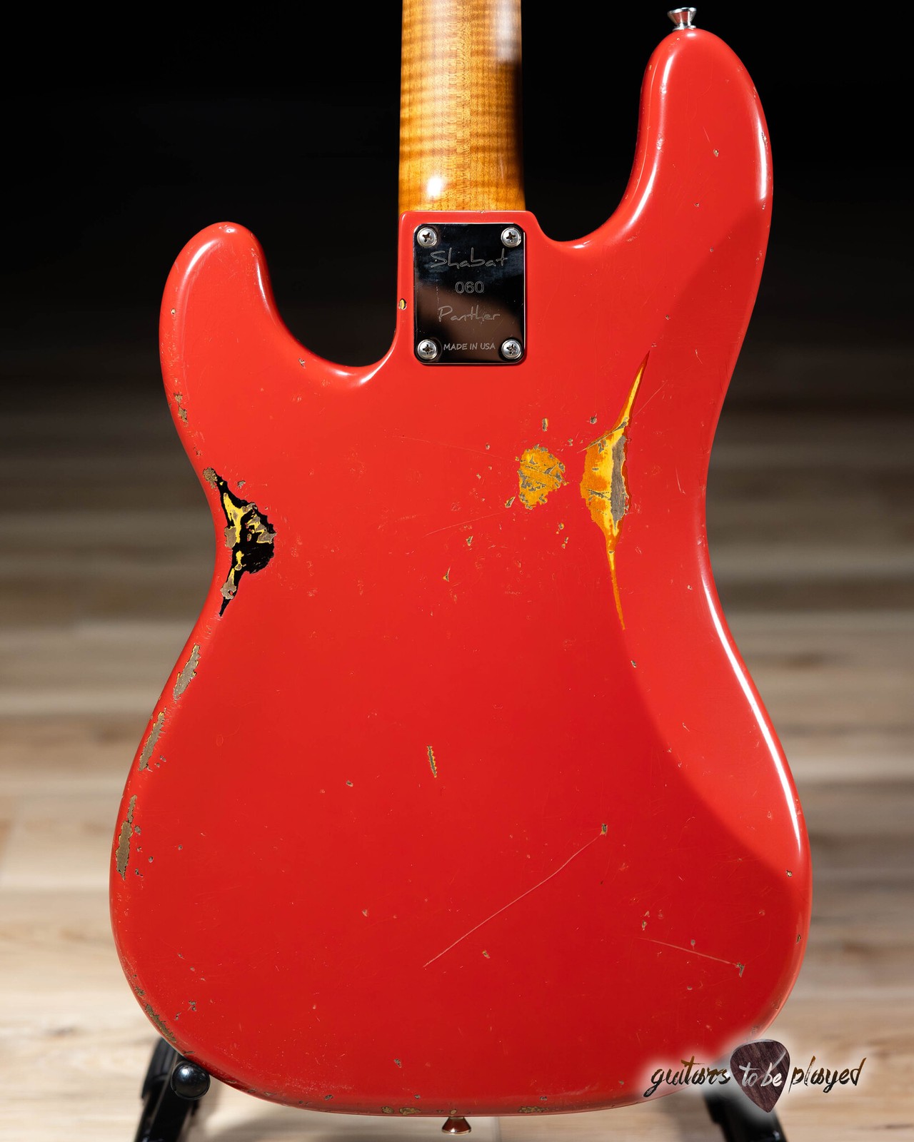 Shabat Panther P-Bass w/ Roasted Flame Maple & Rosewood – Fiesta Red over 3TSB