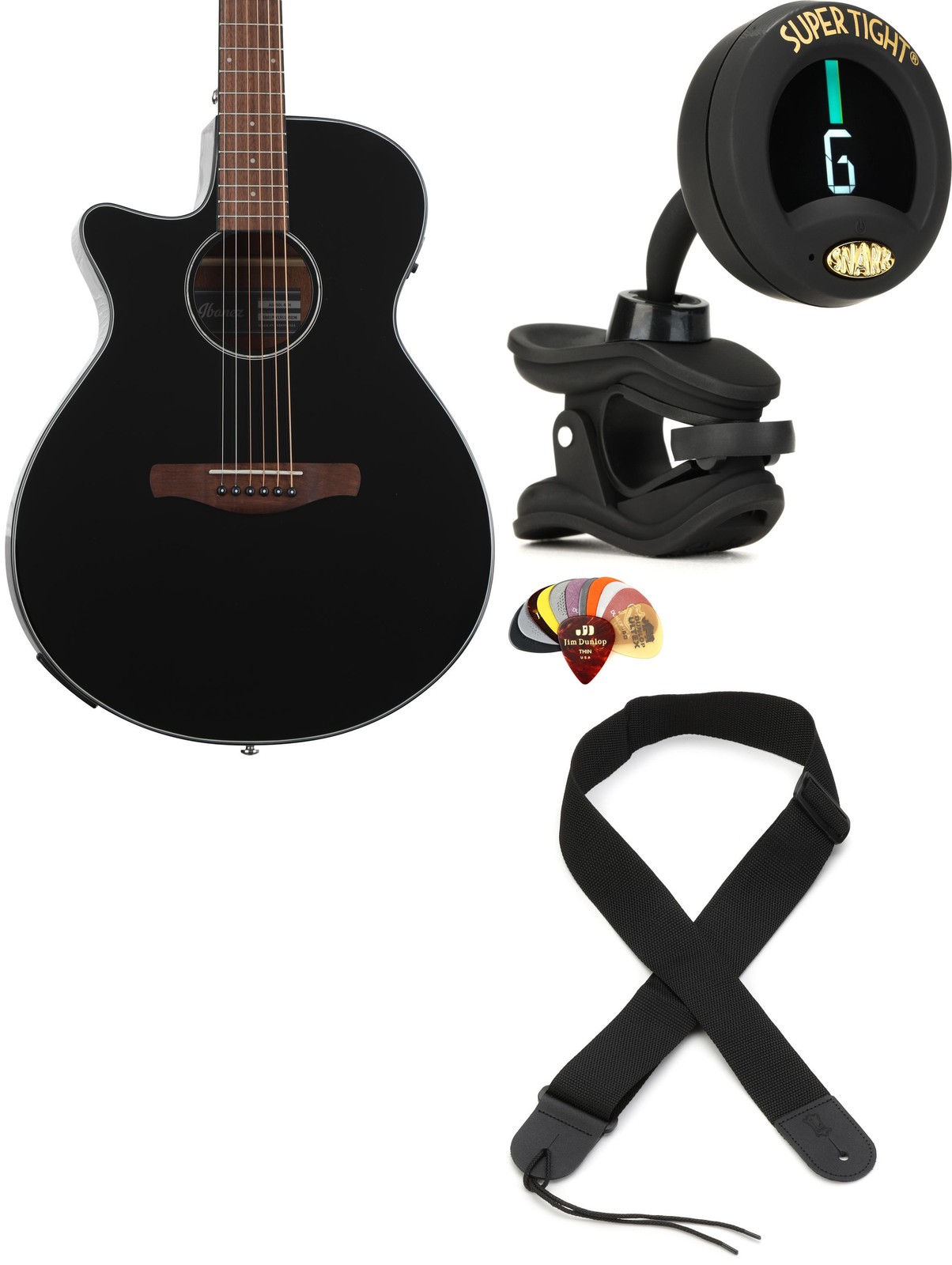 Ibanez AEG50LBKH + Snark ST-8 + Dunlop PVP101 + Levy’s M8POLYA-BLK Value Bu