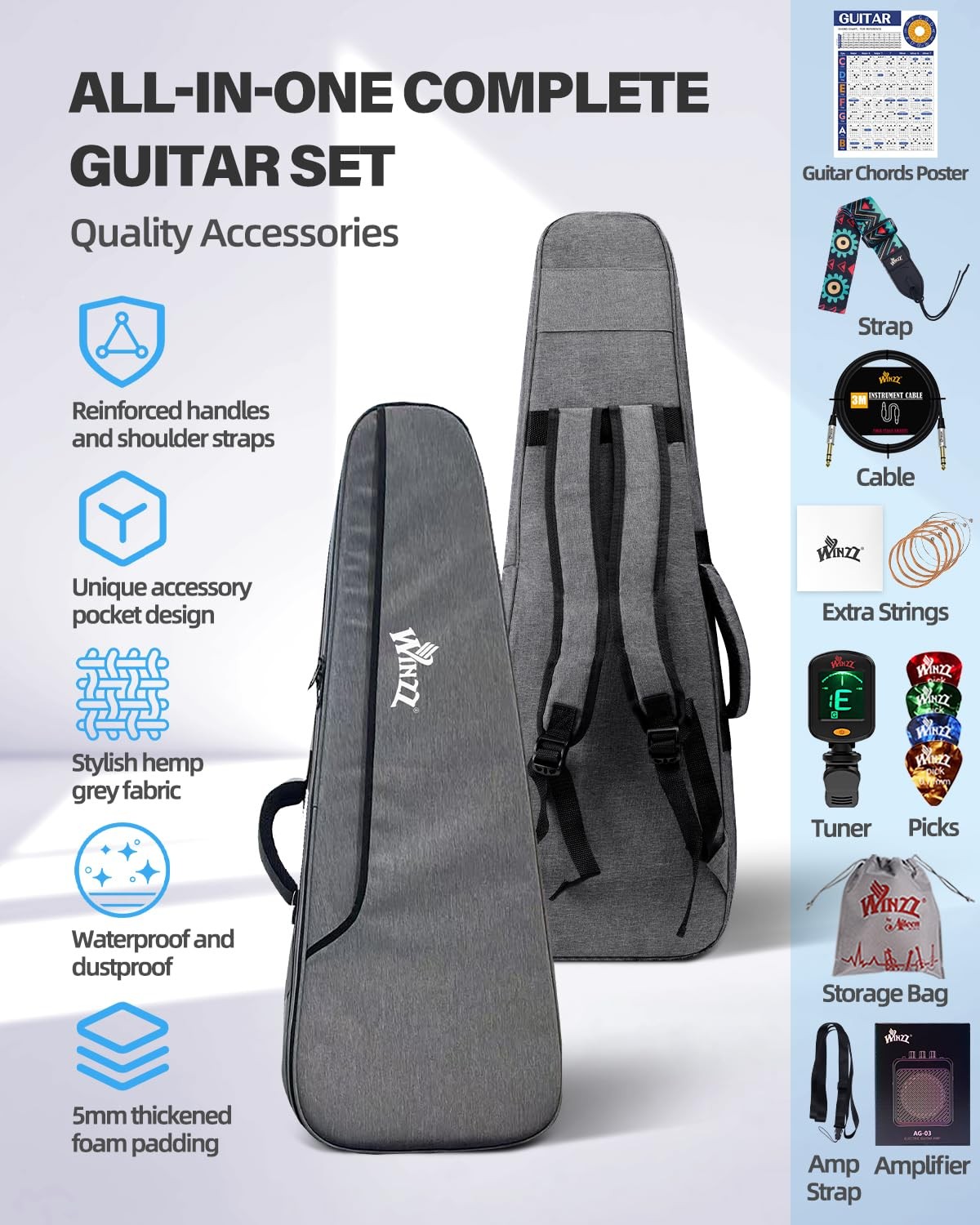 Winzz 30 Inch Kids Electric Guitar Beginner Kit, Junior 1/4 30 inches, black