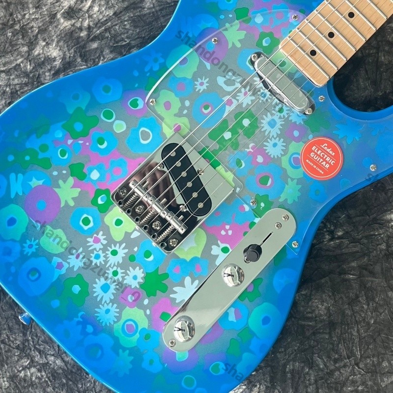 Solid Body Electric Guitar Water Transfer Bone Nut Stainless Rounded Fret Blue