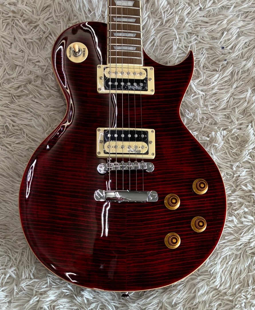 Vintage V100TWR Reissued Single Cutaway Electric Guitar Flame Wine Red – B-Stock