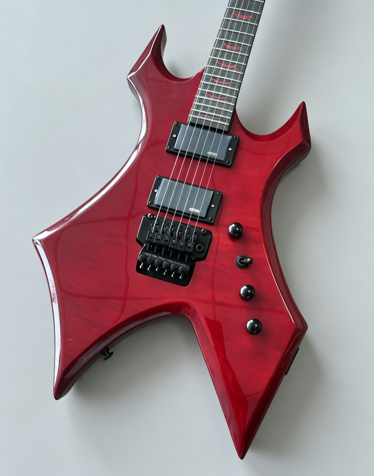 US STOCK BC Warlock Style Metal Guitar Gloss Transparent Red Flame Top Fast Ship